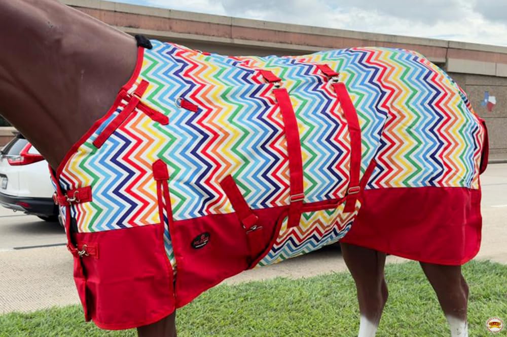 Hilason Rainbow Zigzag 81 In 1200D Winter Waterproof Poly Horse Blanket Belly Wrap | Horse Blanket | Horse