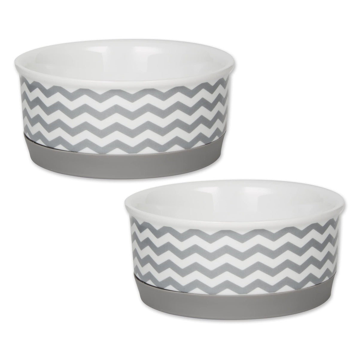 Bone Dry Ceramic Pet Collection Chevron, Small Set, 4.25x2, Gray, 2 Piece