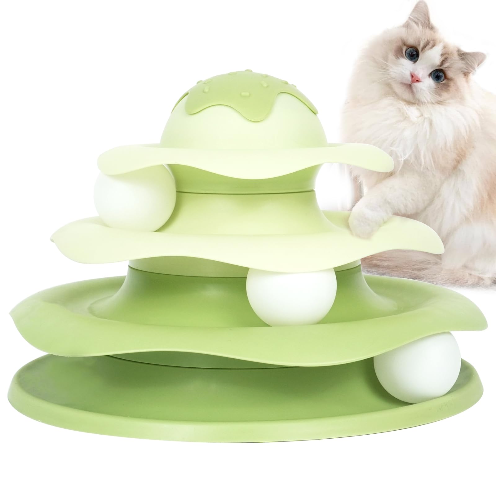 Ice Cream Shaped Cat Toy, Three-Layer Interactivetrack Toy, With Three Rotating Balls, Pp Material, Protect Claws, Easy To Assem