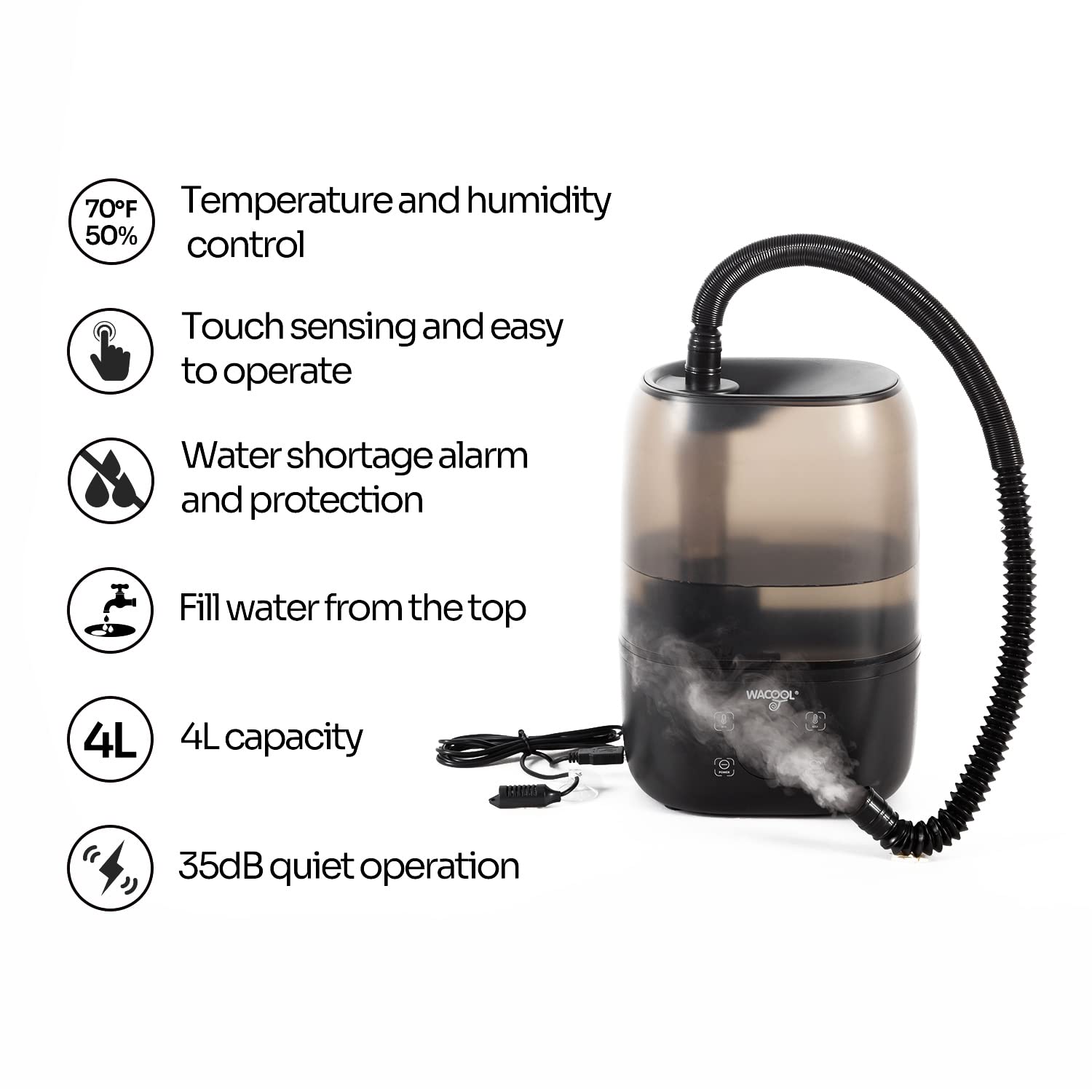 Wacool Reptile Fogger With Humidity Controller, 4L Large Tank Reptile Humidifier With Humidistat & Extended Hose, Automatic Terr