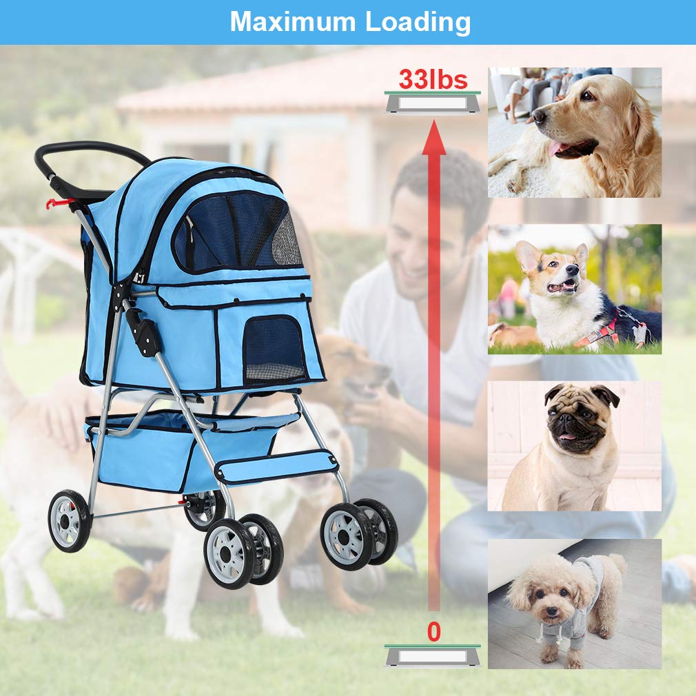 BestPet 4 Wheels Pet Stroller Cat Dog Cage Stroller Travel Folding Carrier 04T