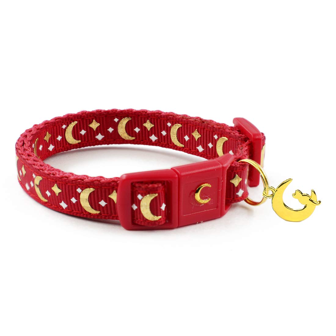 Waaag Cat Collars, Gold Moons And Stars Cat Collar, Safety Breakaway Cat Collar, Glow In The Dark (Kitten 6.5''-10'' Neck, Scarl