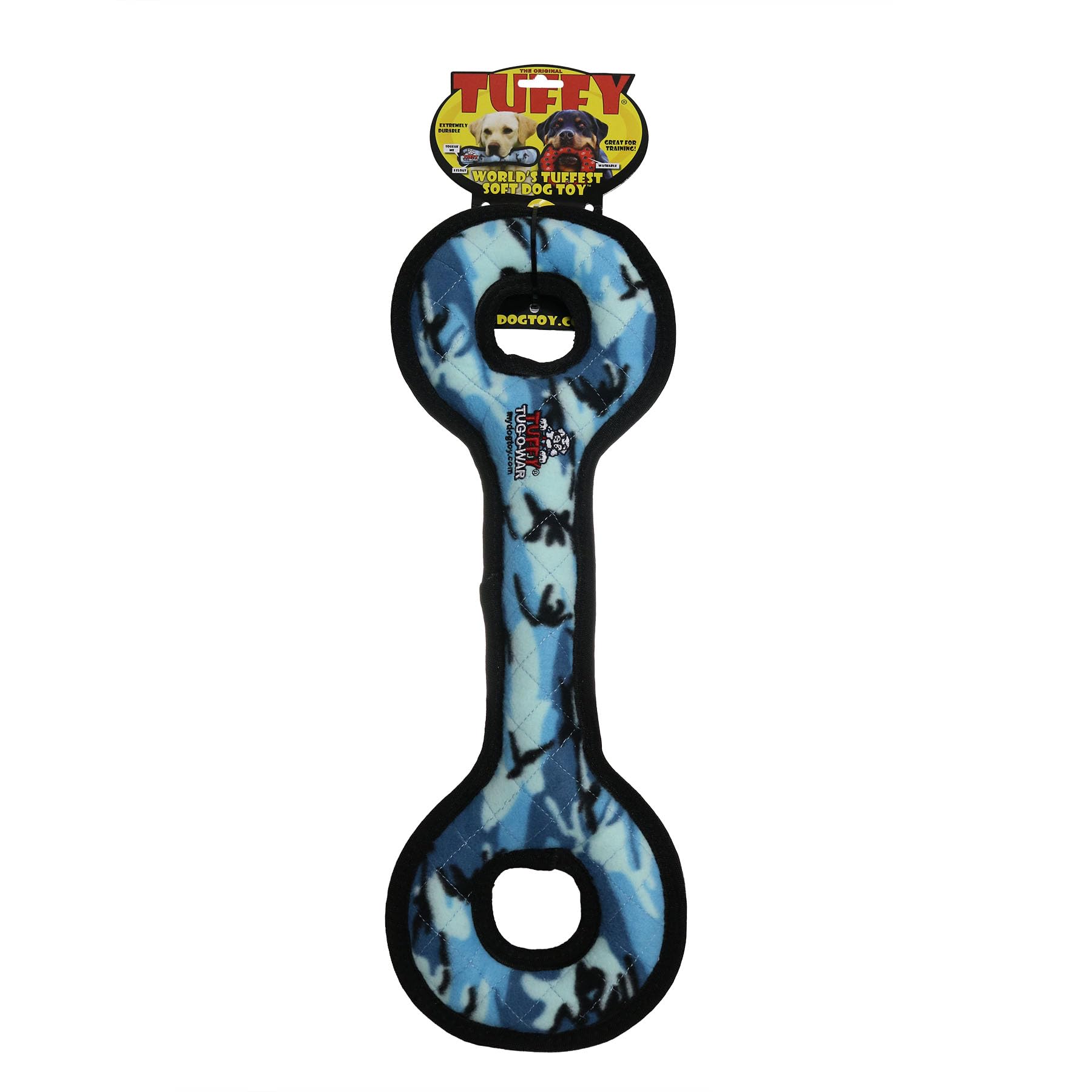 TUFFY- World's Tuffest Soft Dog Toy- Ultimate Tug-O-War- Camo Blue- Squeakers - Multiple Layers. Made Durable, Strong & Tough. I