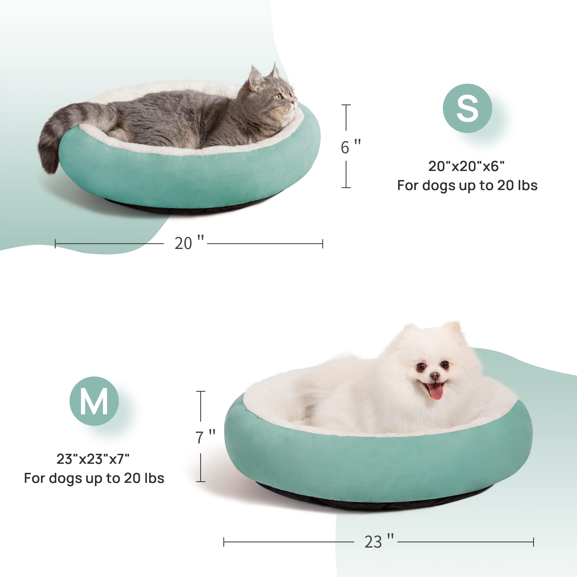 Love'S Cabin Round Donut Cat And Dog Cushion Bed, 20In Pet Bed For Cats Or Small Dogs, Anti-Slip & Water-Resistant Bottom, Super Soft Durable Fabric Pet Beds, Washable Luxury Cat & Dog Bed Blue