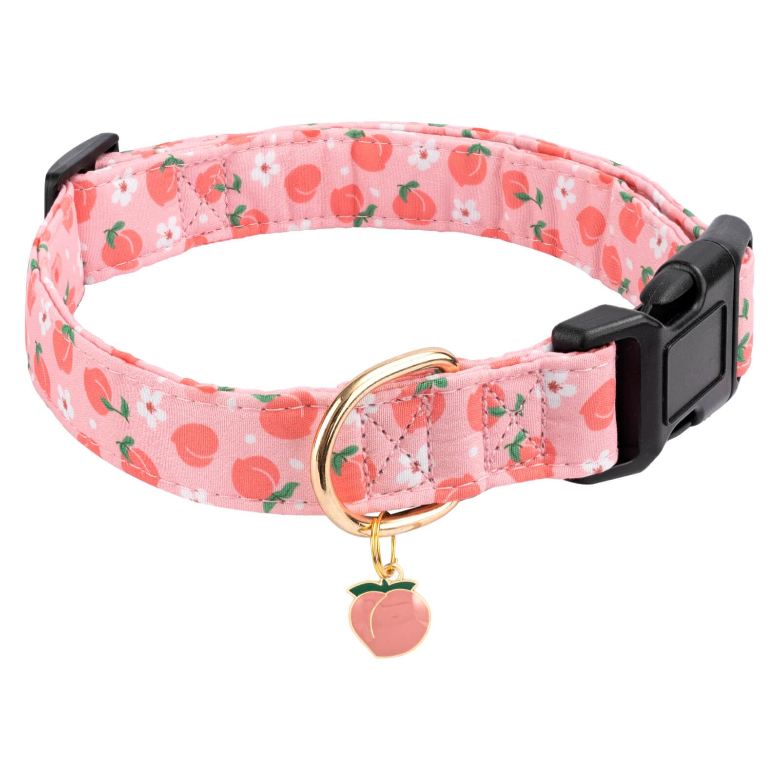 Gelwoo Cotton Dog Collar,Soft and Cute Puppy Collars with Peach Patterned Design for Girl Female Boy Dogs,Adjustable Buckle Pet 
