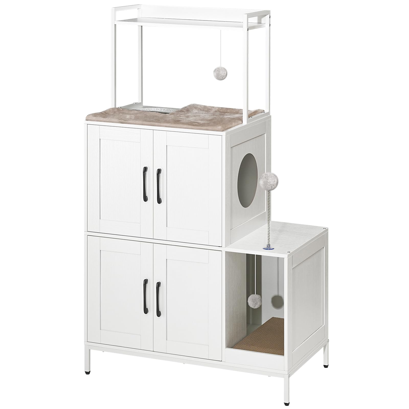 HOOBRO Litter Box Enclosure, Litter Box Furniture with Storage, 2-in-1 Hidden Cat Furniture with Shelf, 2 Dangling Plush Balls a