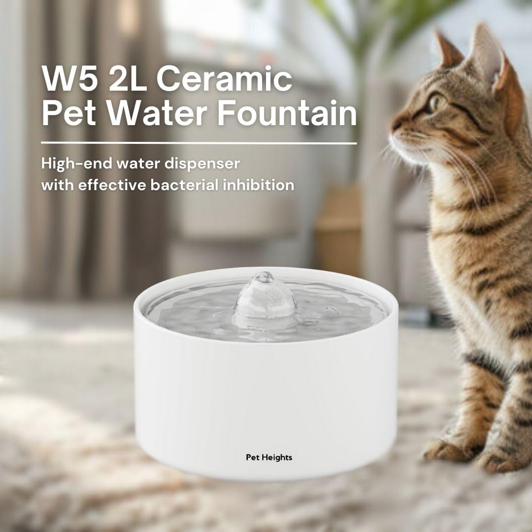 Pet Heights Ceramic Cat Water Fountain, Super Quiet Pet Water Fountain, Automatic Cat Water Dispenser, Dishwasher Safe Design &