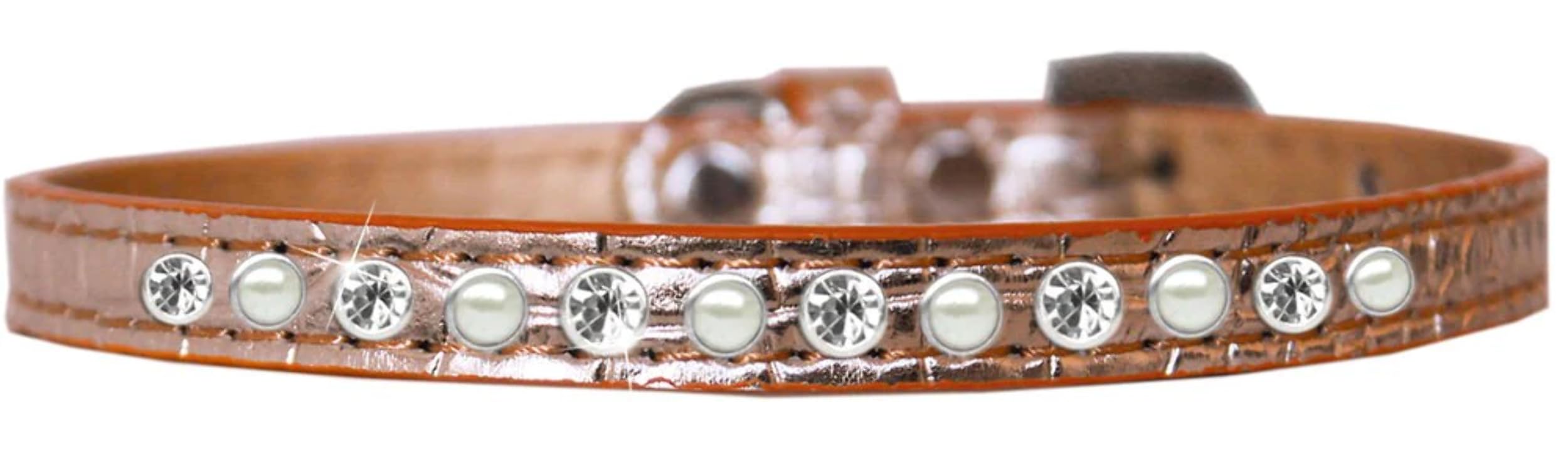 Dog, Puppy and Pet Designer Croc Collar, One Row Pearl & Clear Crystals Rimsets Turquoise 10