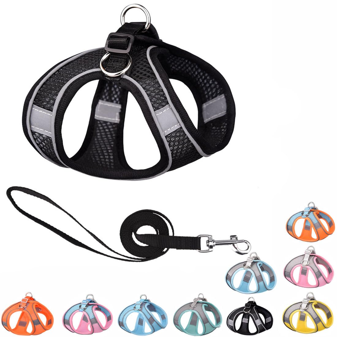 Black Puppy Dog Harness With Leash, No-Pull Cat Harness For Easy Walk, Breathable Mesh Reflective Tiny Dog Vest For Xxs Xs Small