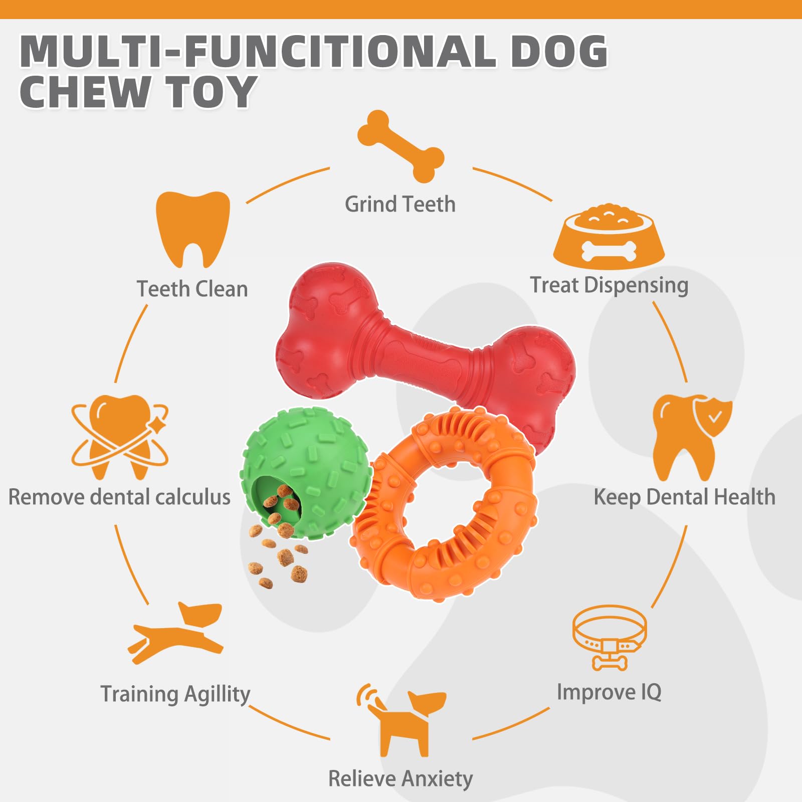 Kooltail Dog Chew Toys For Aggressive Chewers, 3 Pack Durable Tough Bone For Teeth Cleaning, Non-Toxic Rubber Indestructible Dog