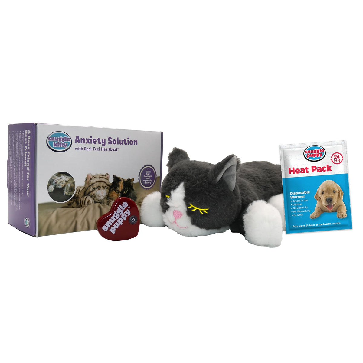 Original Snuggle Kitty Heartbeat Stuffed Cat Toy By Snuggle Puppy. Pet Anxiety Relief And Calming Aid For All Breed Sizes In Gra