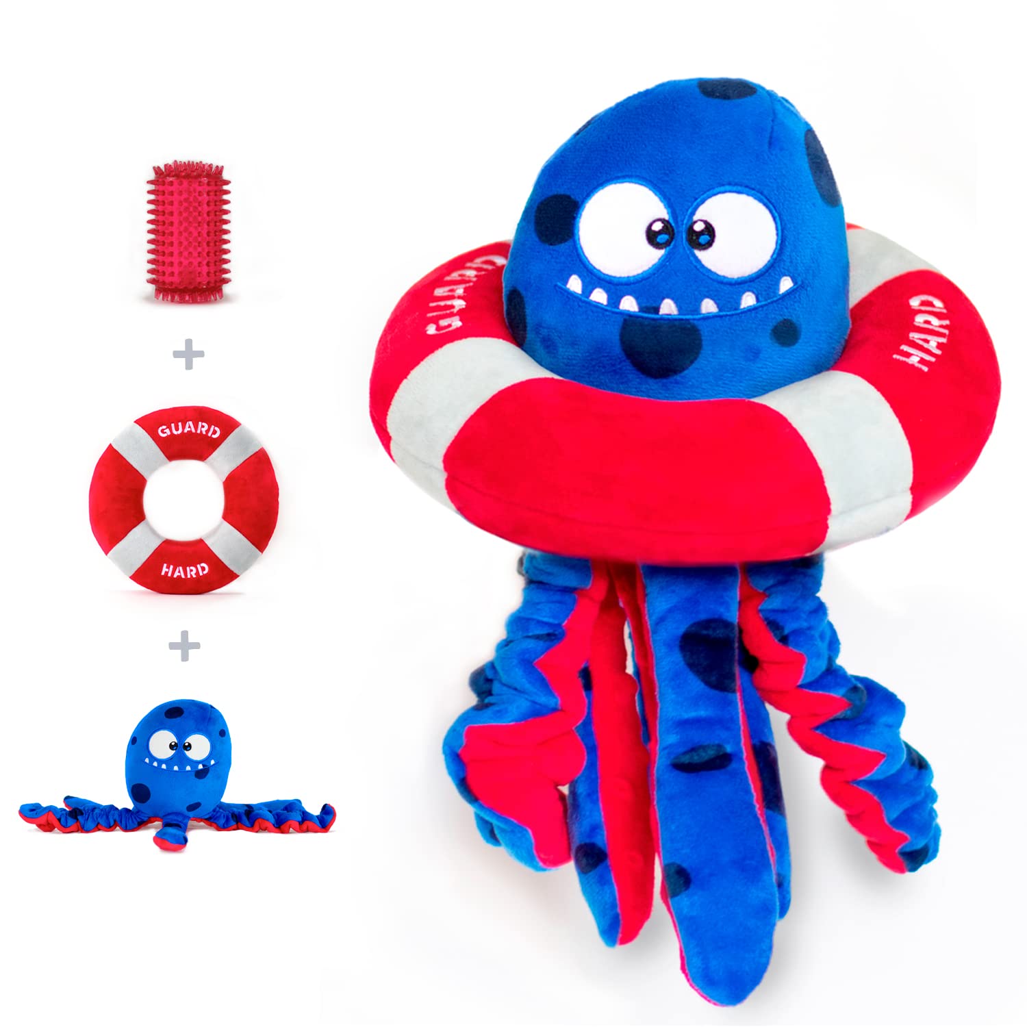 Bulltug Octopus Plush Dog Toy With Large Spiky Squeaker Inside | 3-In-1 Interactive Enjoyment With Squeaky Buoy Ring, Crinkle Te