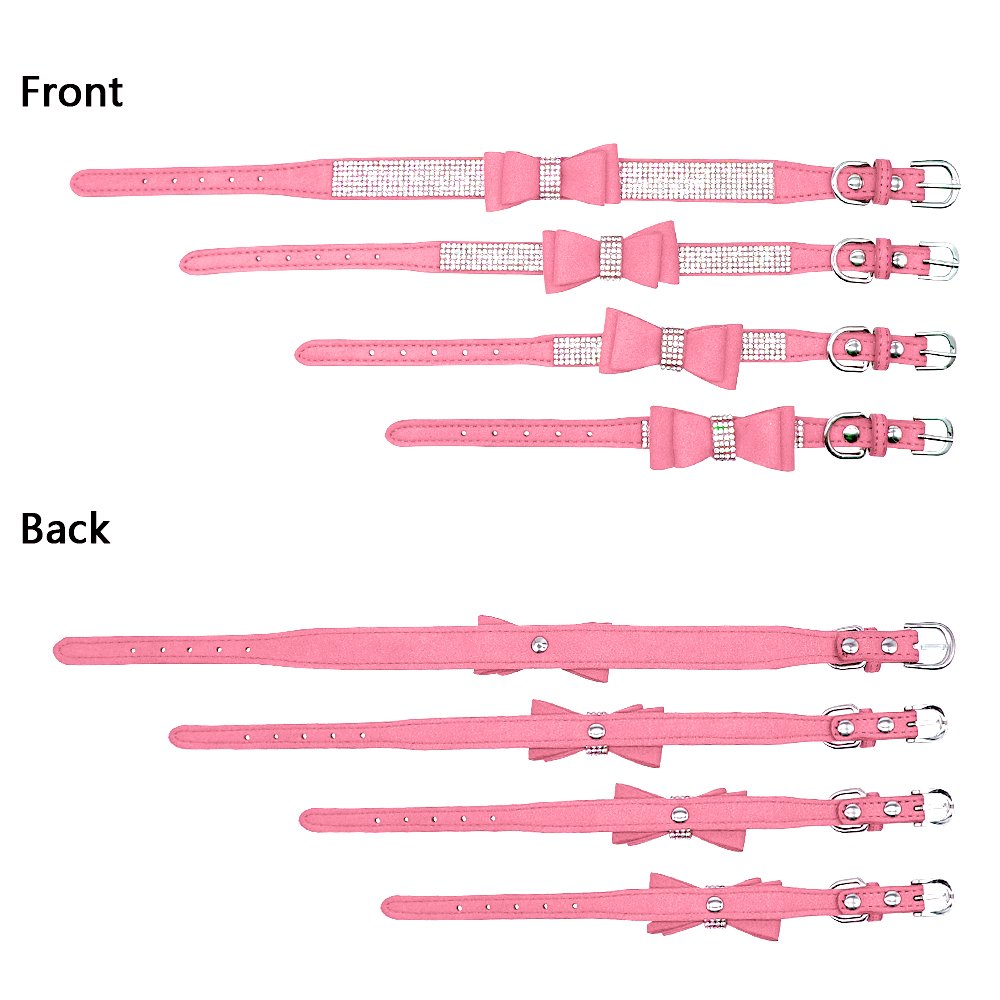 Beirui Rhinestone Bling Leather Dog & Cat Collar - Flocking Sparkly Crystal Diamonds Studded - Cute Double Bowknot For Pet Show & Daily Walking,Pink,Xs Neck Fit 8-10'