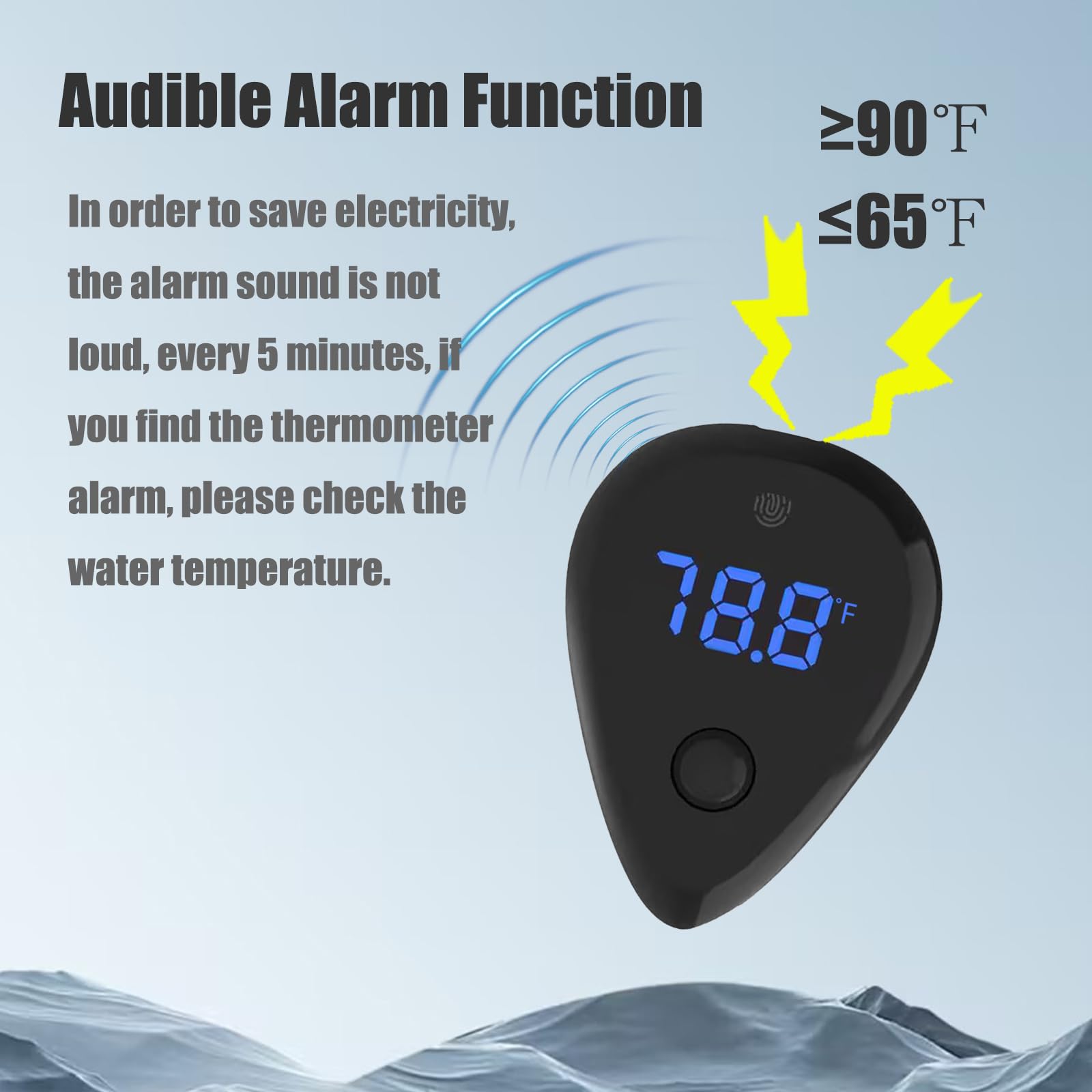 Carefree Fish Aquarium Rechargeable Thermometer Cordless Human Sensor Switch Fish Tank Thermometer Overtemperature Sound Alarm 1