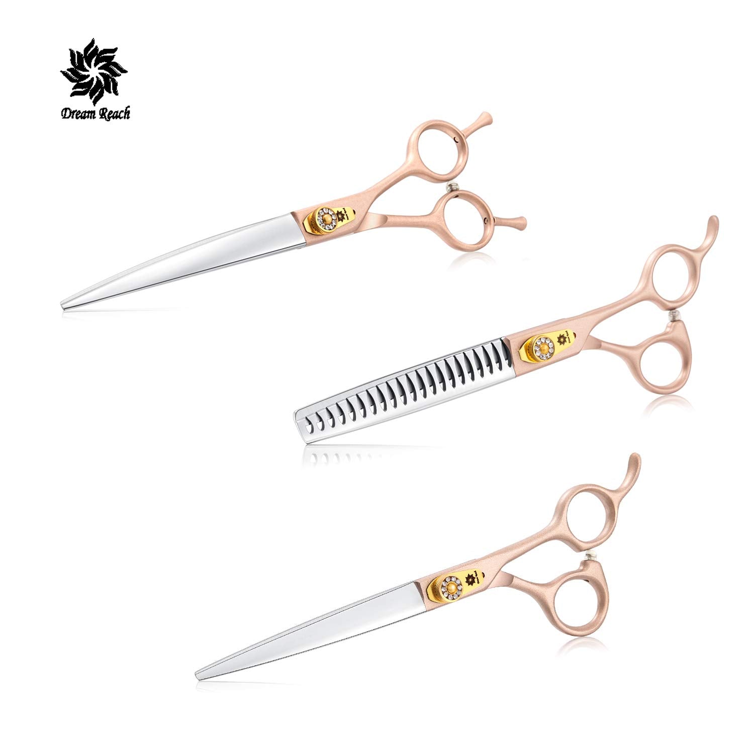7 Inch Professional Pet Grooming Scissor, 440C Japanese Steel Straight & Curved & Thinning & Chunker Shears/Scissors For Dog Cat And More Pets (7-Inch-Grooming Scissors Set 02)