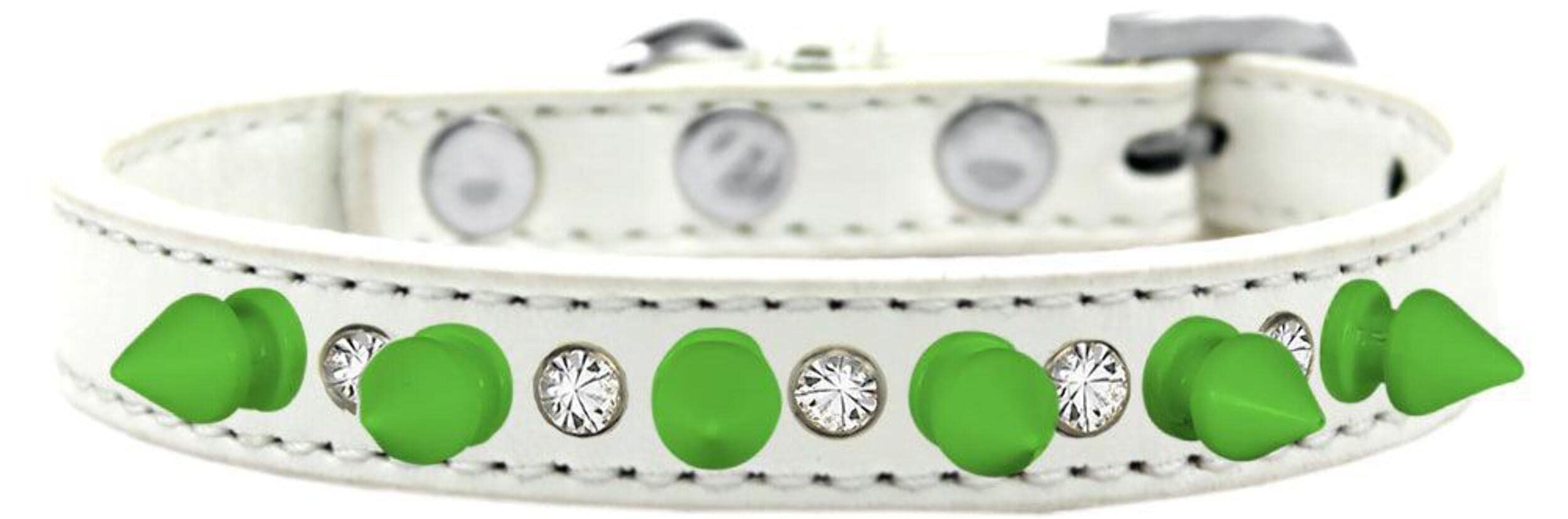 Mirage Pet Products Crystal and Neon Green Spikes Dog Collar, Size 10, White
