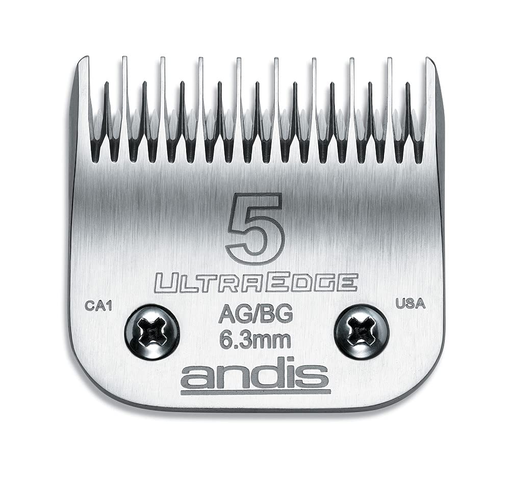 Andis Carbon Infused Steel Ultraedge Dog Clipper Blade, Size-5 Skip Tooth, 1/4-Inch Cut Length (64079),Chrome