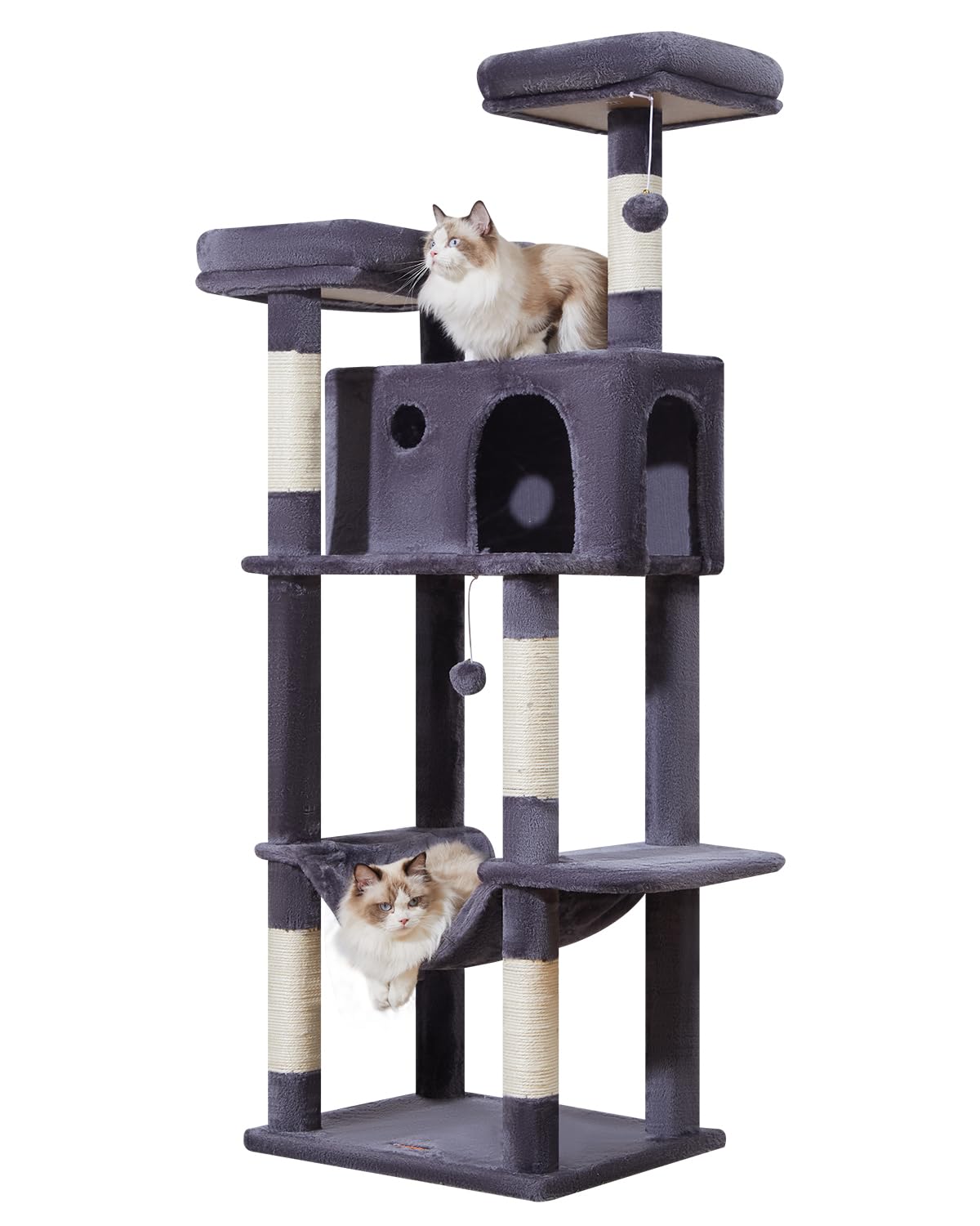 Taoqimiao 62.2-Inch Cat Tree For Large Cats, Plush Multi-Level Cat Condo With 5 Scratching Posts, 2 Luxury Perches, Cave, Hammoc