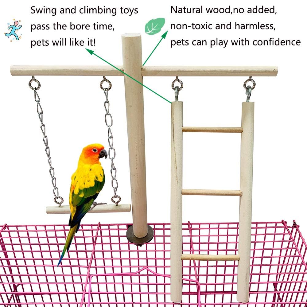 Pinvnby Bird Playground, Wood Parrot Parrot Play Gym Bird Play Stand Perch Bird Cage Accessories For Small And Medium Bird Parrot Parakeet Cockatiel Conure Love Birds Finch