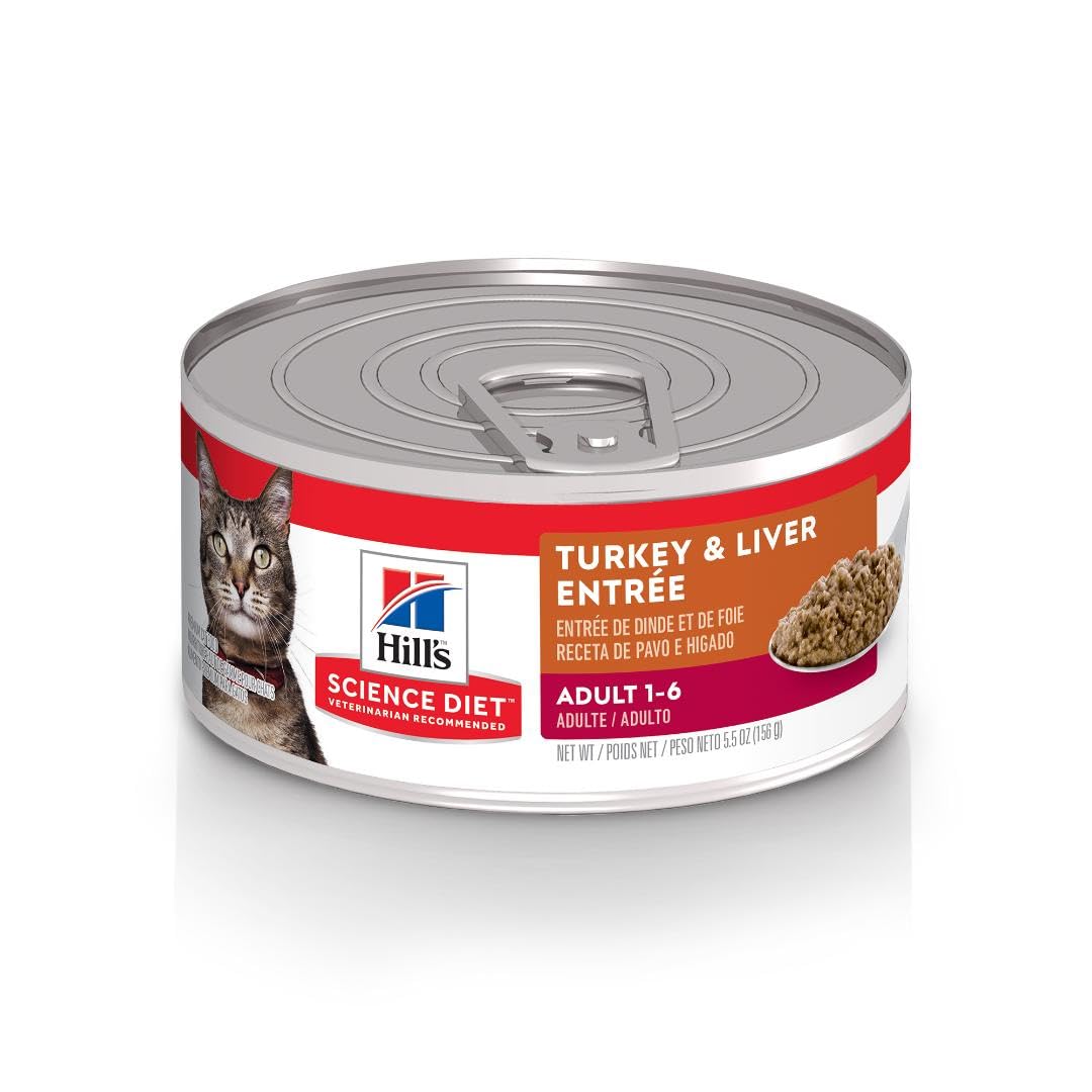 Hills Science Diet Adult 1-6, Adult 1-6 Premium Nutrition, Wet Cat Food, Turkey & Liver Minced, 5.5 oz Can, Case of 24