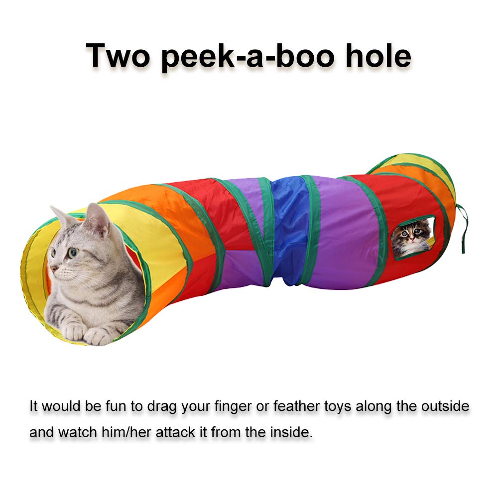 Andiker Cat Tunnel, S-Shape Cat Tunnel Pet Tube Collapsible Play Toy Indoor Outdoor Toys For Exercising Hiding Training And Running Cat Puzzle Toy With 2 Side Holes (Multi-Colored)