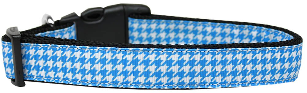 Pet Dog & Cat Nylon Collar or Leash, &quot;Houndstooth Blue&quot; XS Collar