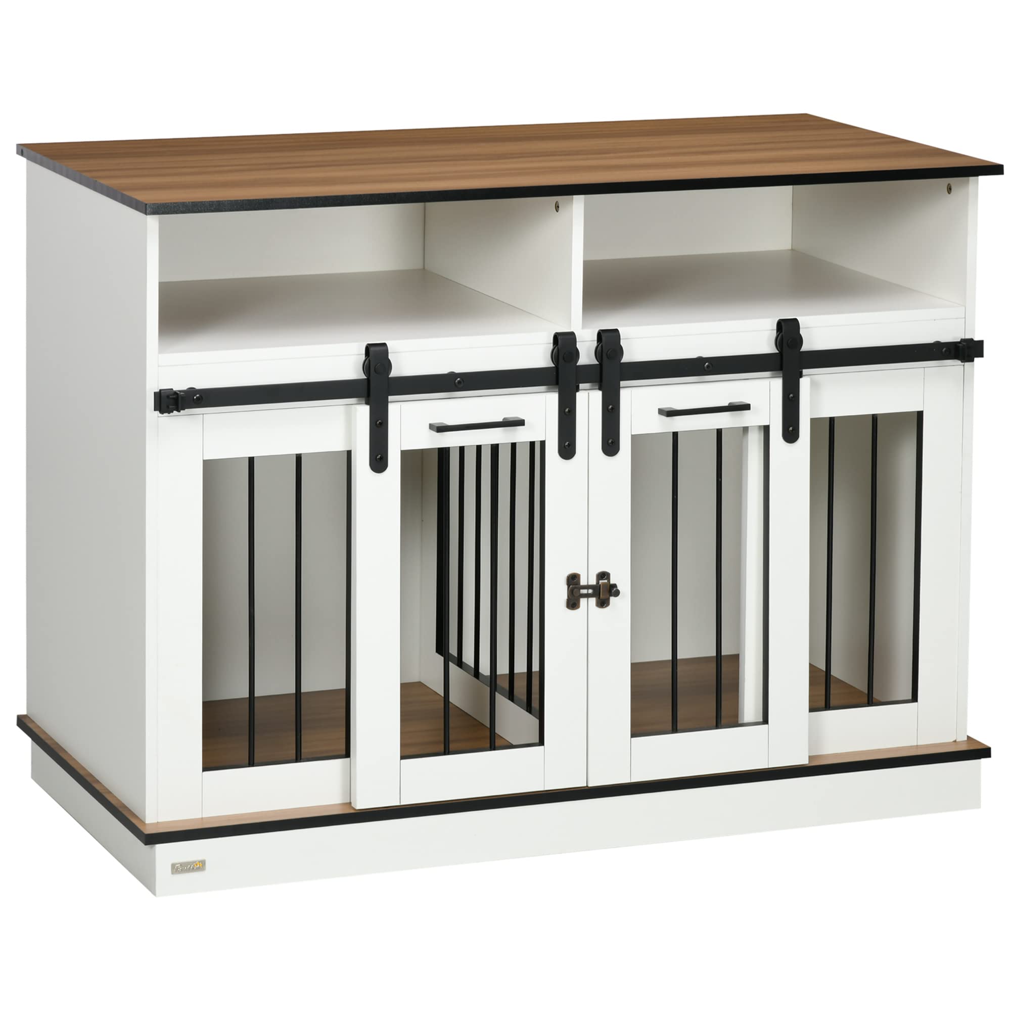 PawHut Dog Crate Furniture for Large Dogs or Double Dog Kennel for Small Dogs with Shelves, Sliding Doors, 47 x 23.5 x 35, White