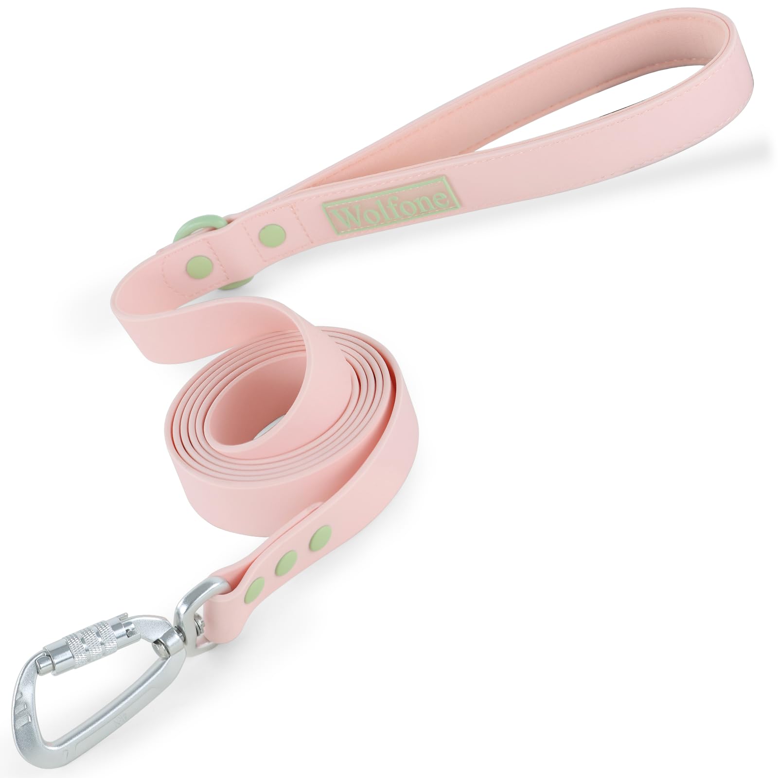 Wolfone 6Ft Safety Auto-Lock Carabiner Dog Leash Soft Handle Waterproof Cute Colored Leash For Dogs Pale Pink