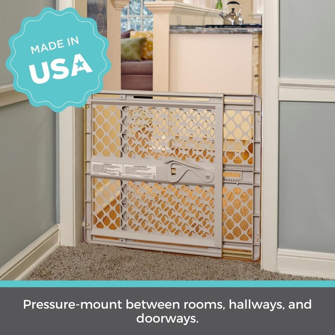 Toddleroo By North States Supergate Ergo Child Gate, Baby Gate For Stairs And Doorways. Includes Wall Cups. Pressure Or Hardware Mount. Made In Usa. (26' Tall, Sand)