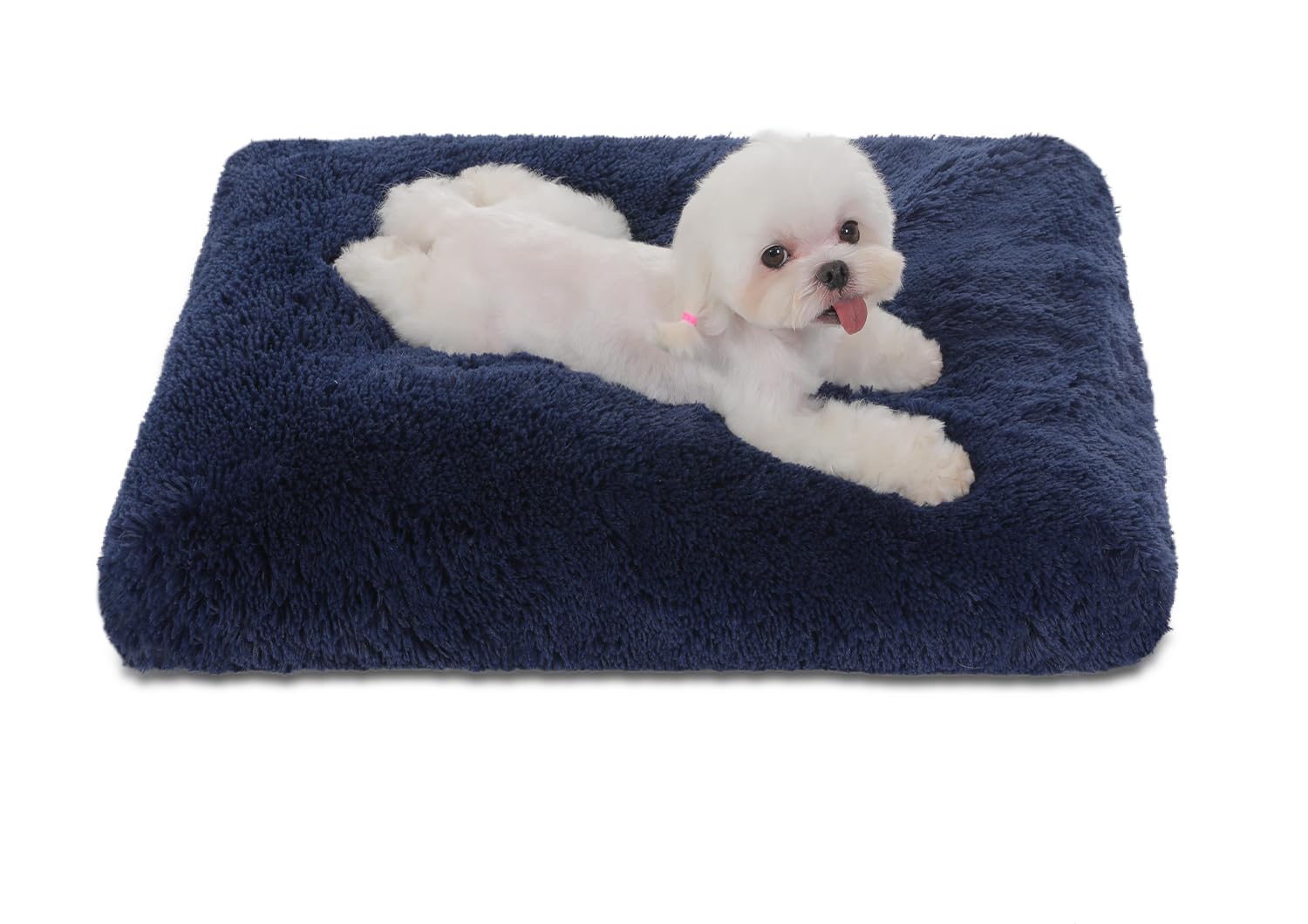 Bedfolks Waterproof Dog Crate Pad, Plush Dog Kennel Bed With Removable Cover, Faux Fur, Washable, 21''X13'', Dark Blue
