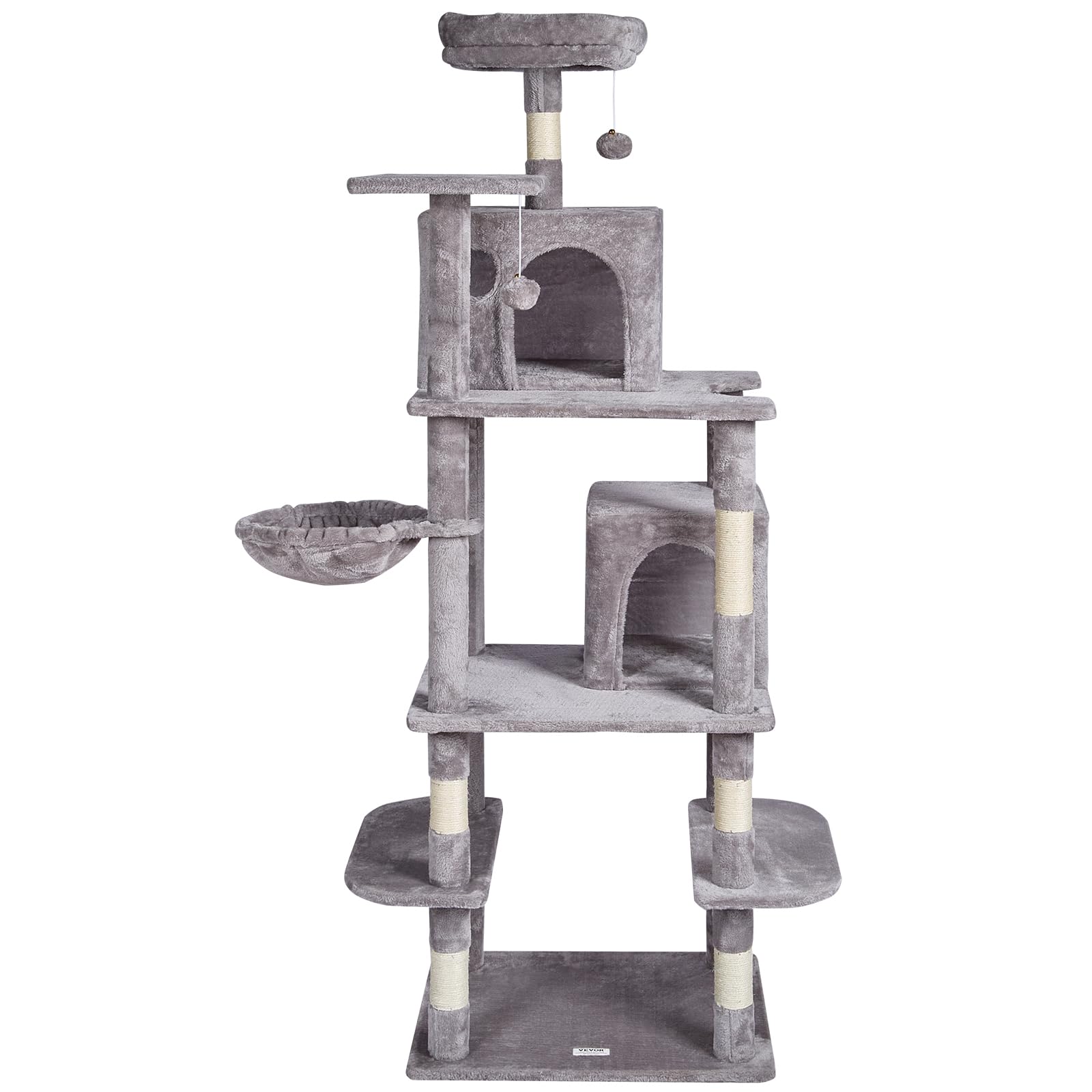 VEVOR Cat Tree 68.5 Cat Tower with Cat Condos Sisal Scratching Post Light Grey