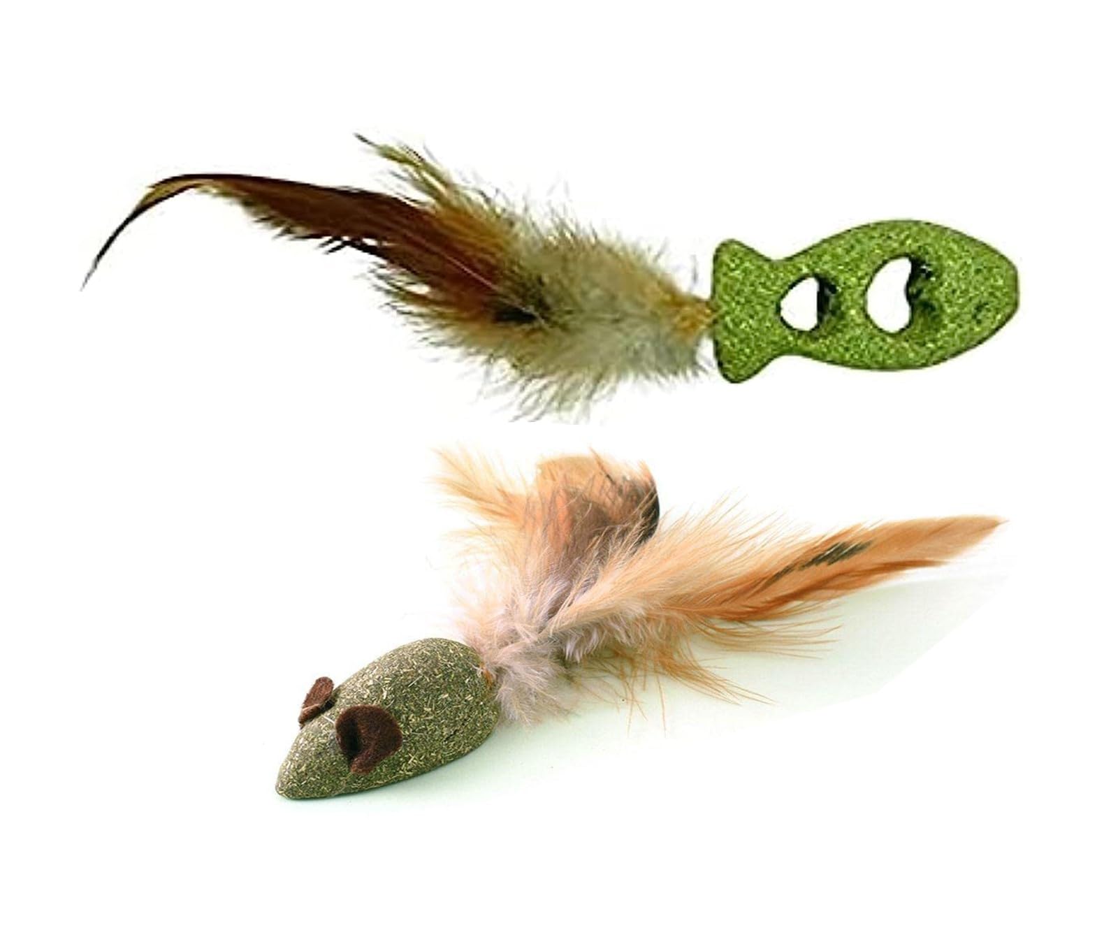 W9 Pet Products Combo Of 2 Natural Attractive Interactive Funny Playing Catnip Fish And Mouse Shape Toy With Feather For Small 