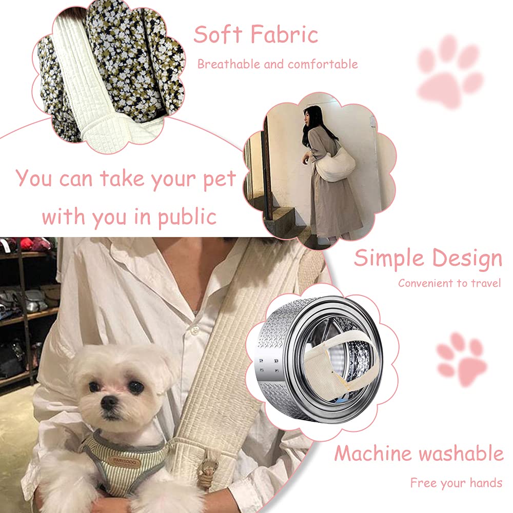 NATUYA Small Dog Carrier Sling Cat Sling,Adjustable Strap Hand Free Pet Puppy for Outdoor Traveling Subway (White, Canvas)