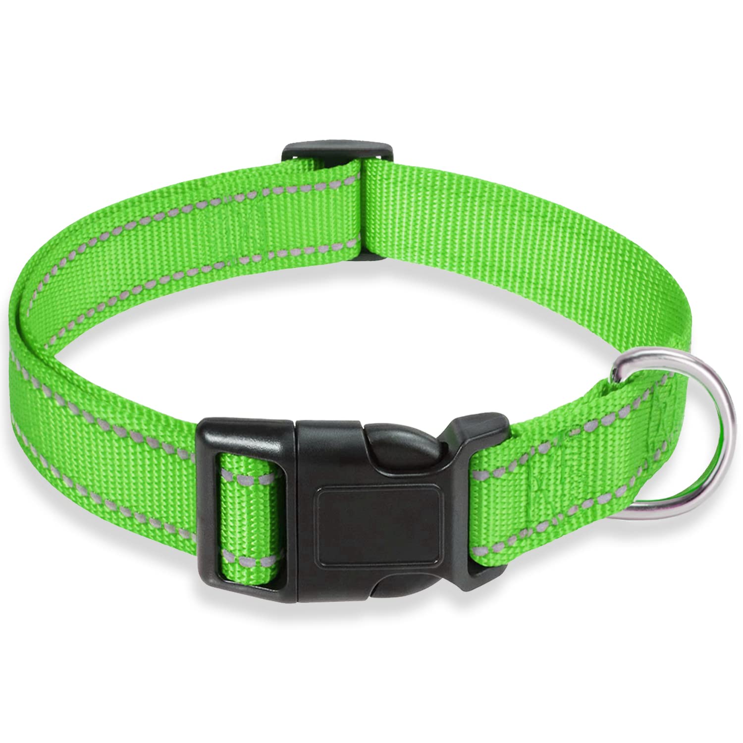 Reflective Dog Collar With Buckle Adjustable Safety Nylon Collars For Small Medium Large Dogs, Grass Green Xl