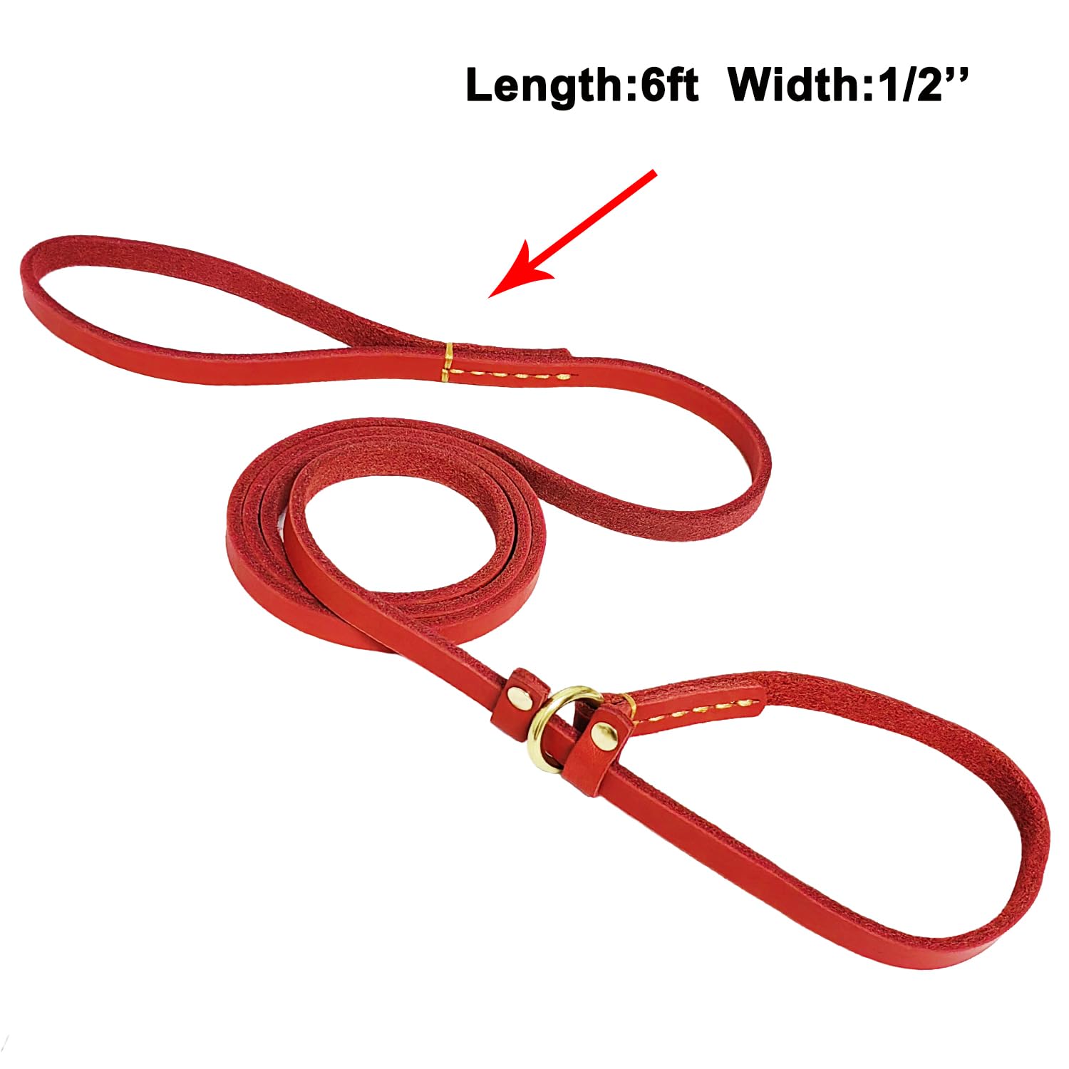Lwbmg 5.6Ft Real Leather Dog Leash, Soft Adjustable Slip Lead For Medium Large Dogs, Heavy Duty Pet Training Leash Red
