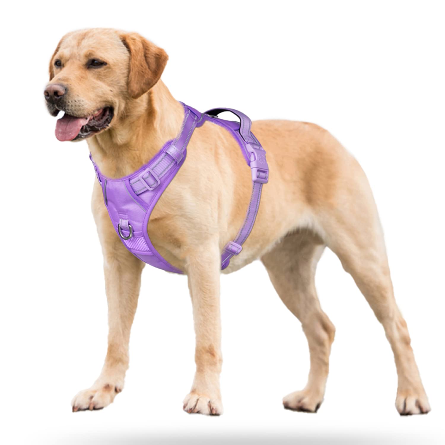 Poypet No Pull Dog Harness, No Choke Reflective Dog Vest, Adjustable Pet Harnesses With Easy Control Padded Handle For Small Medium Large Dogs(Light Purple Matching Trim,L)