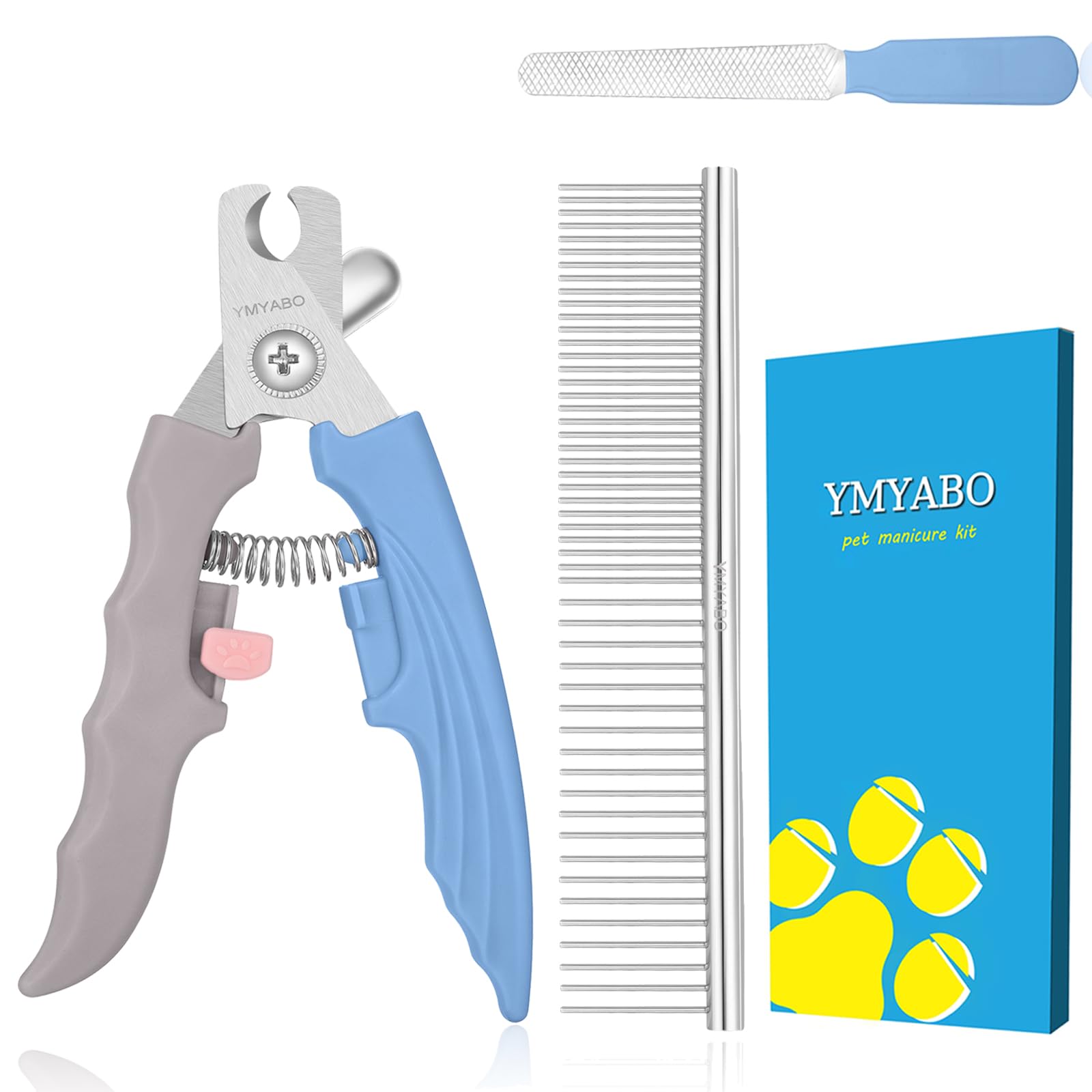 Ymyabo Pet Nail Clipper,Dog Nail Trimmers Safety Guard To Aviod Over Cutting,Puppy Cat Claw Trimmer,With Free Dog Comb Nail File
