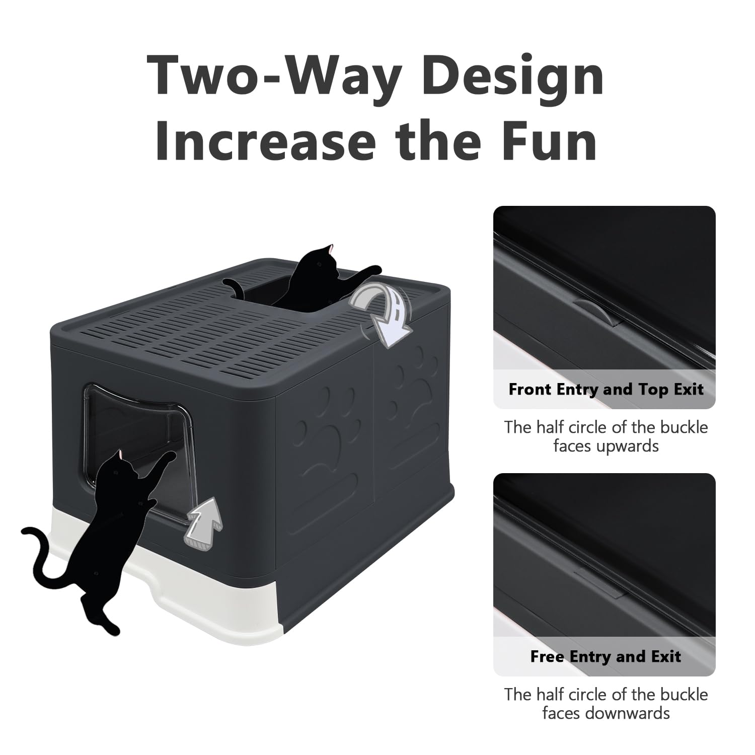 Foldable Cat Litter Box With Lid, Jumbo Enclosed Cat Potty, Top Entry Anti-Splashing Cat Toilet, Easy To Clean Including Cat Litter Scoop And 2-1 Cleaning Brush (Black) Extra Large