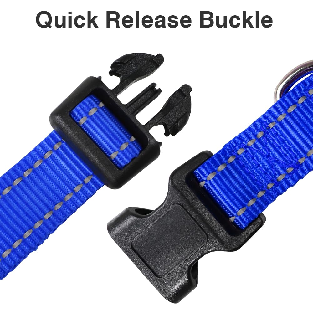 Taglory Reflective Adjustable Dog Collars For Puppy Small Medium Large Dogs, Thin Nylon Webbing And Quick Release Plastic Buckle(Royal Blue,Large)