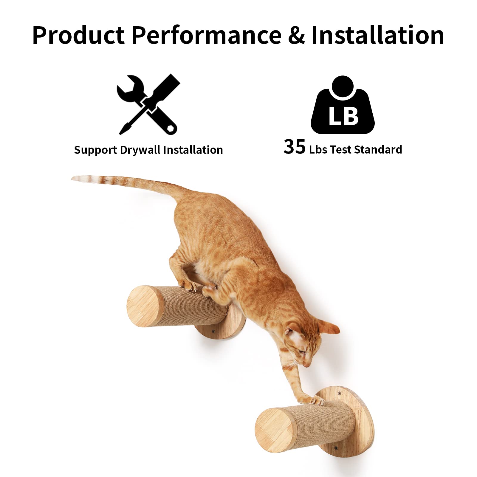 Fukumaru Cat Wall Furniture, 11.8 Inch Cat Wall Steps For Drywall, Cat Stairs For Wall Mounted With Jute Scratching Cat Shelf For Most Kitten, Medium And Large Cats, 2 Of Pack