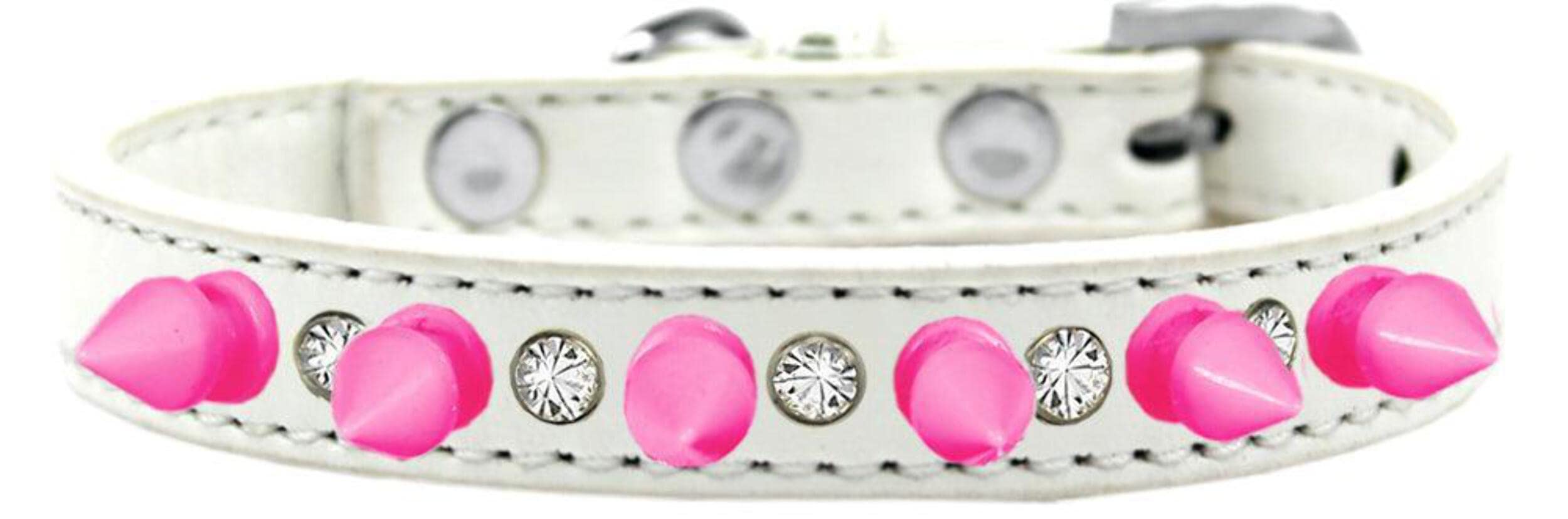 Mirage Pet Products Crystal and Bright Pink Spikes Dog Collar, Size 16, Black