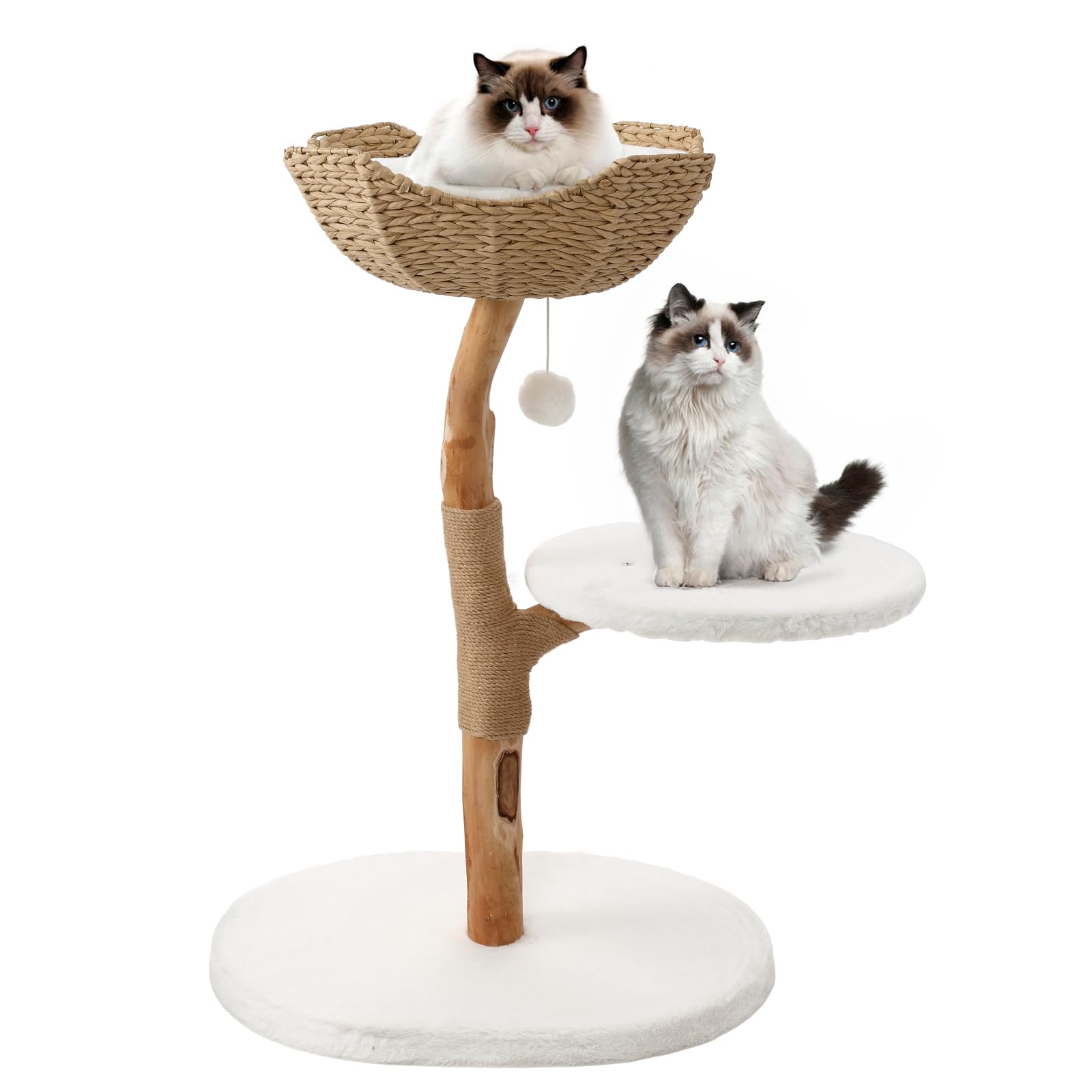 Bumubi Modern Cat Tree Tower Solid Wood For Indoor Cat Large Adult Cat Climbing Condo With Scratching Post Bed And Stand