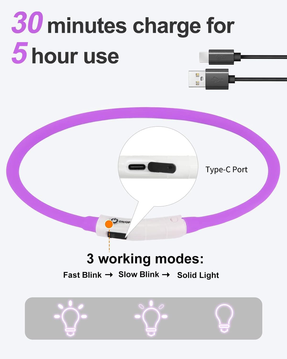 Joytale Light Up Dog Collar, Rechargeable Rainproof Led Collar For Night Walking Safety, Soft Silicone Glow In The Dark, Suitabl