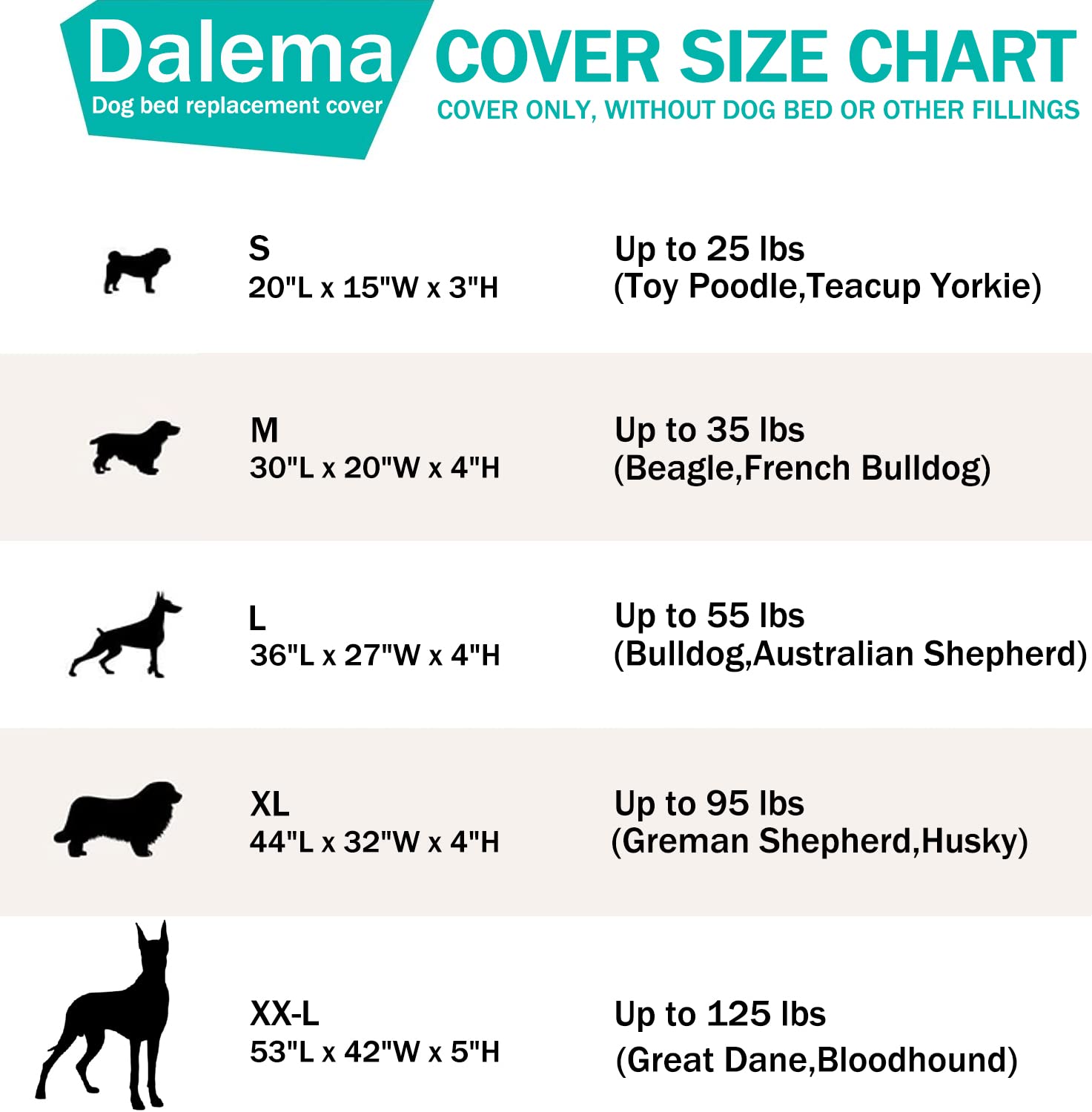 Dalema Dog Bed Cover 36Lx27Wx4H Inch.Waterproof Heavy Duty Durable Oxford Dog Bed Replacement Covers.Zipped Washable Removable Pet Bed Mattress Cover.Black,Cover Only.
