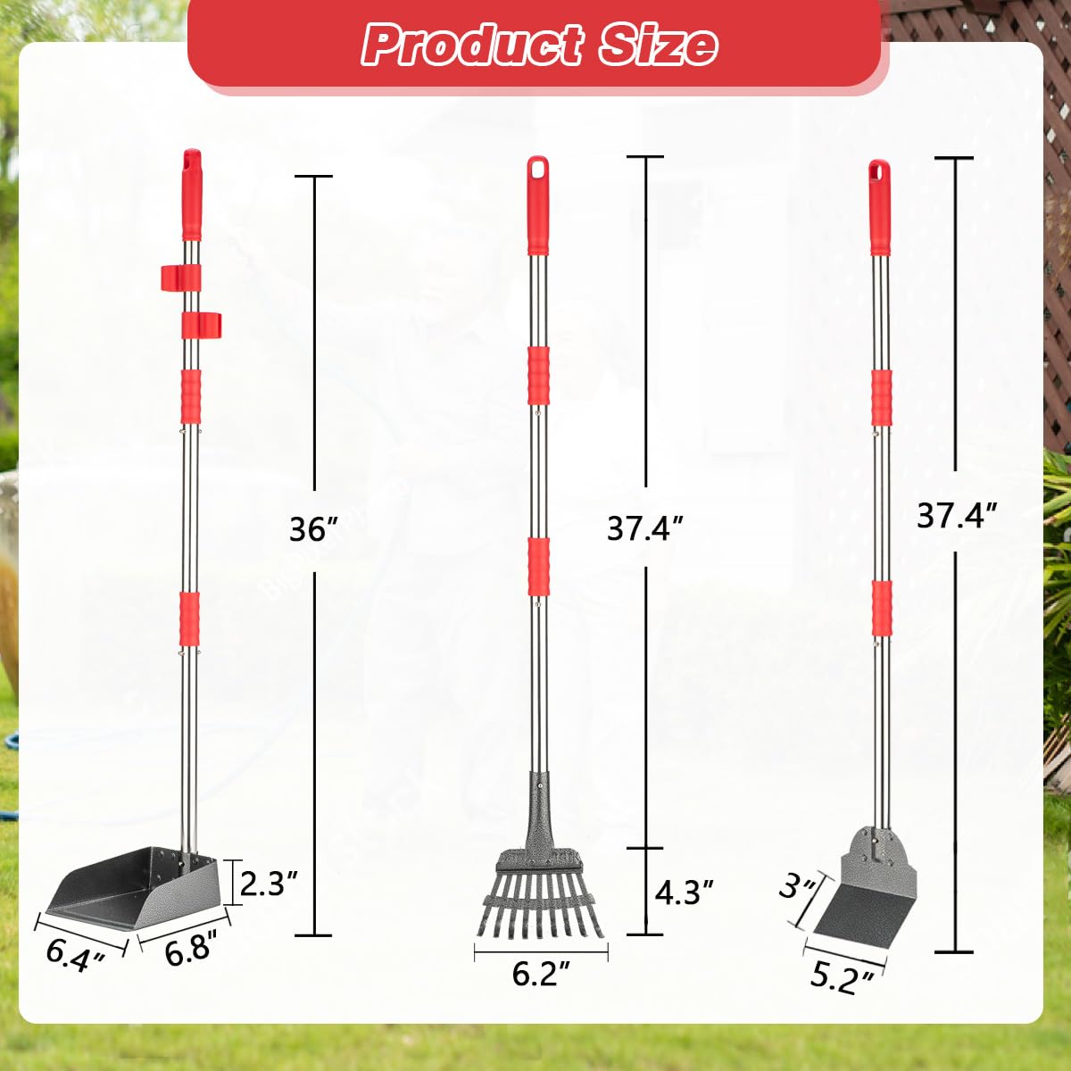 Fusbunty Pooper Scooper, Long Handle Dog Pooper Scooper, Heavy Duty Stainless Steel Rake With Tray & Spade Set For Pet Waste Rem
