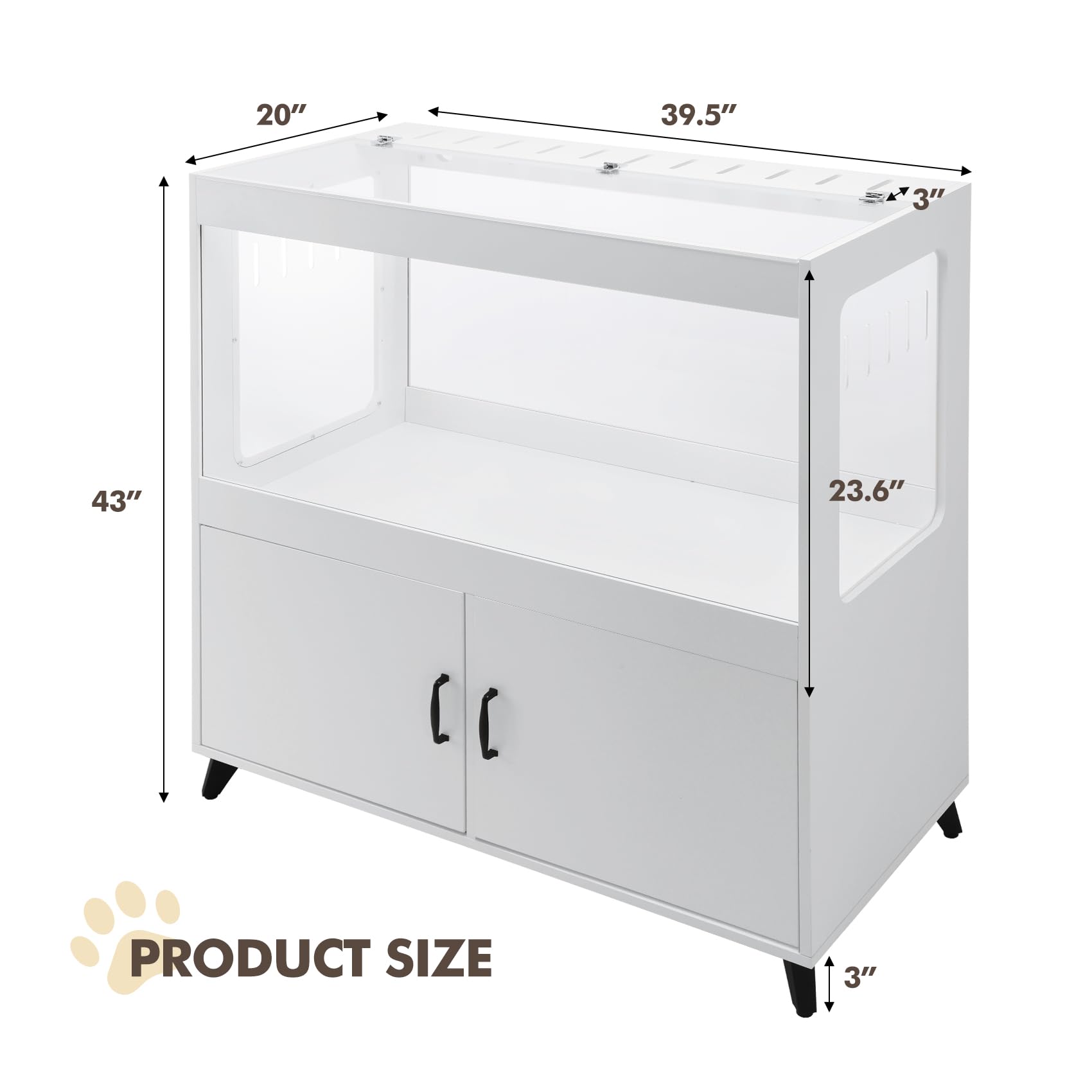 Tc-Homeny Large Hamster Cage Cabinet With Storage, Hamster Cage With Led Lights Easy 360 View Acrylic Panels, Small Animal Cage