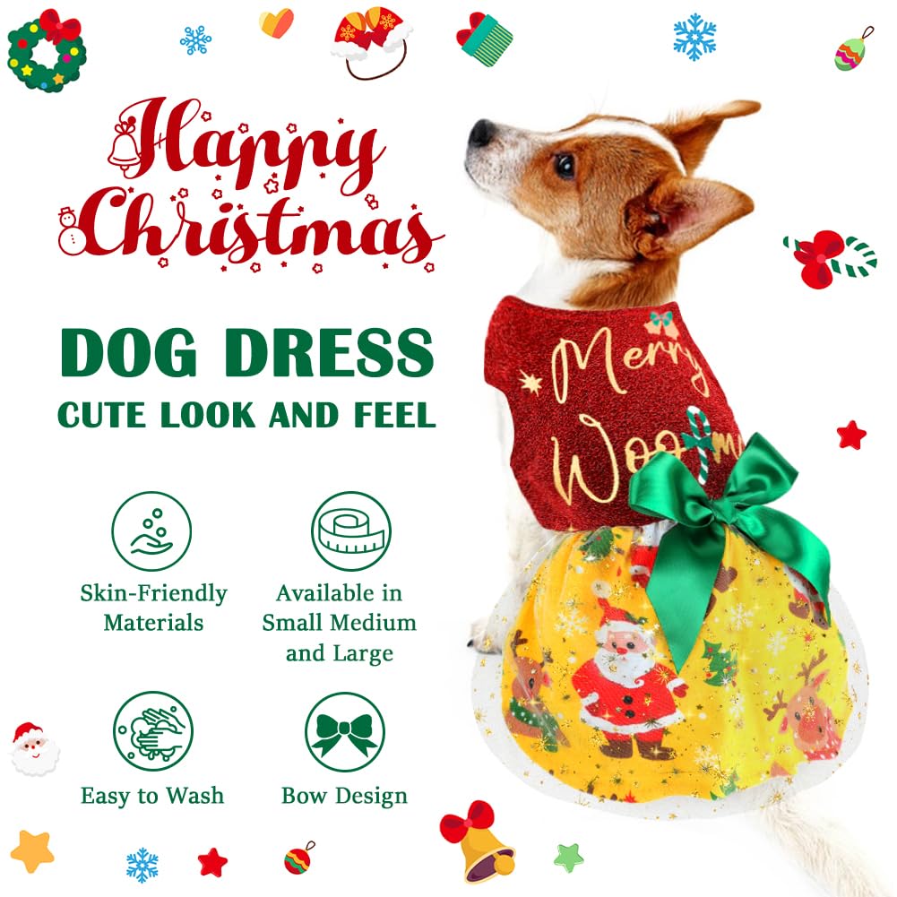 Dog Christmas Outfit And Costume - Funny Puppy Dress With Bow For Small And Large Dogs - Pumpkin Witch Bat Pet Halloween Costume