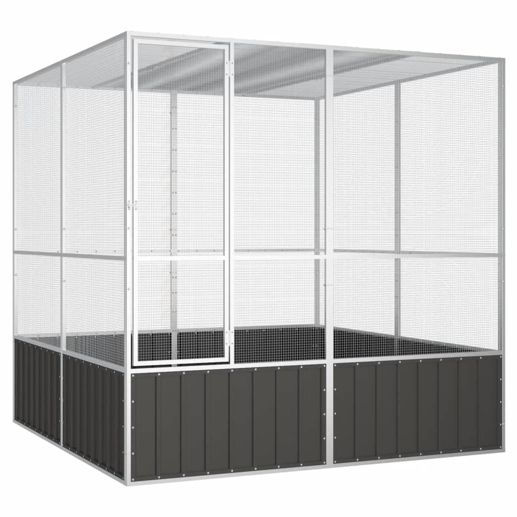 Vidaxl Bird Cage, Outdoor Aviary Budgie Cage For Yard Backyard Farm, Large Parrot Habitat House, Anthracite Galvanized Steel, 84