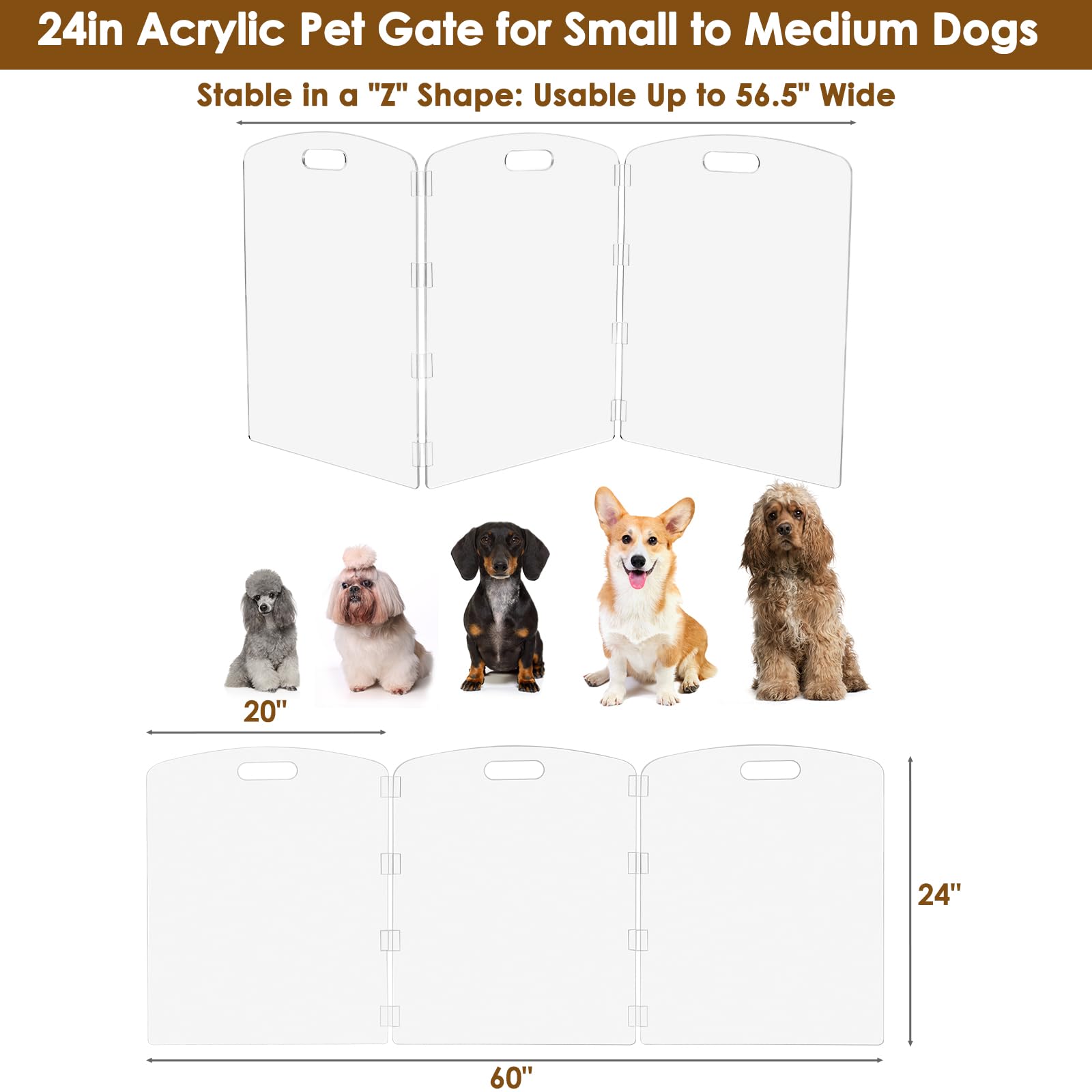 Feoyoho Acrylic Pet Gate Freestanding Foldable - Clear Dog Cat Gate for Doorways Stairs House - No-Drill Indoor Barrier Fence (2