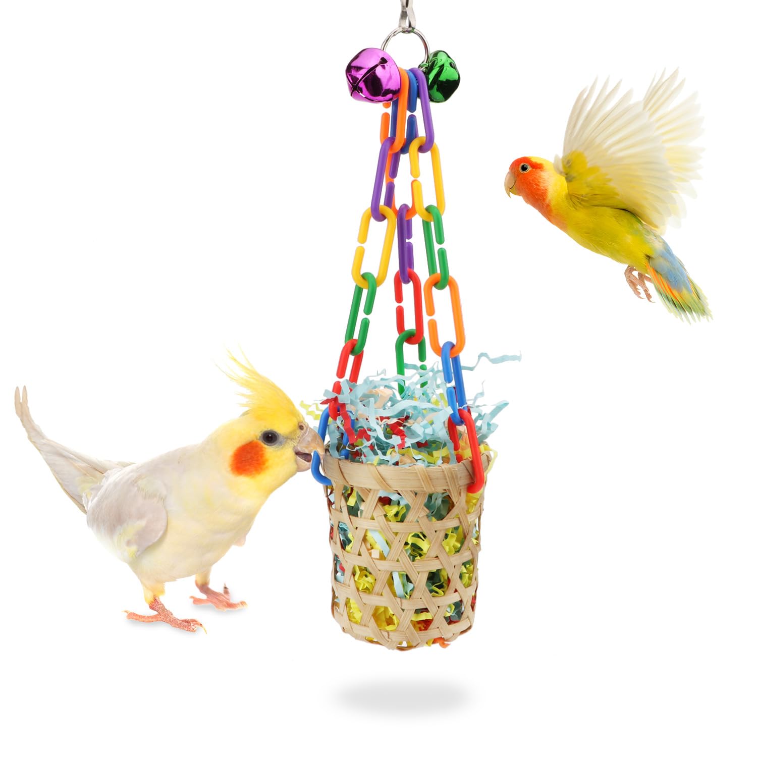 Wontee Bird Toys Colorful Shredding Crinkles Foraging Toys Natural Sola Ball for Parrots Cockatiels Conures Parakeets Budgies Se